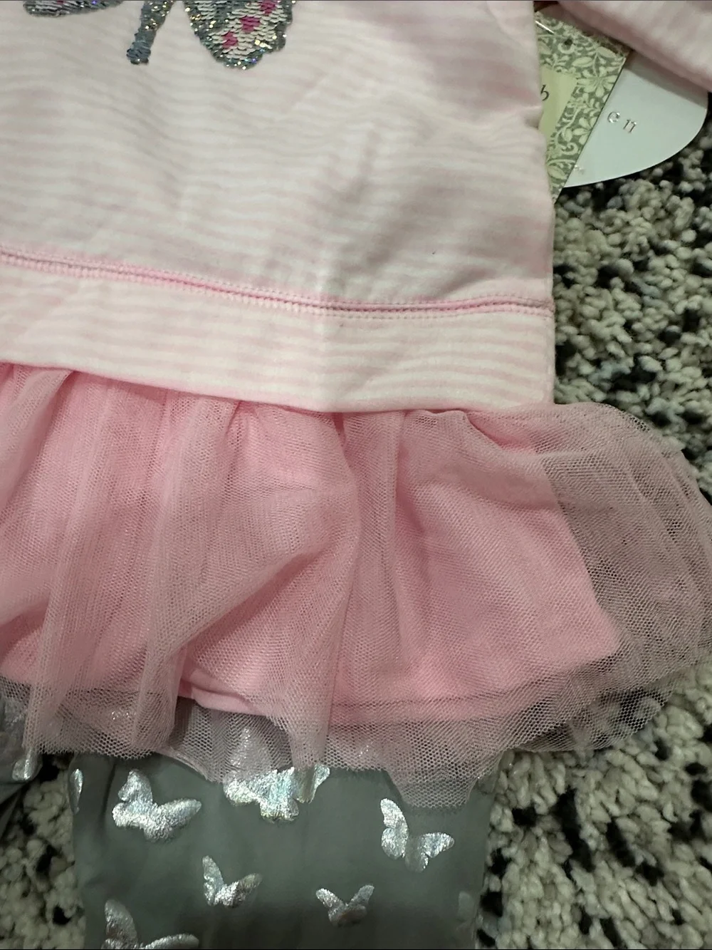 btween Pink Striped Top with Iridescent Sequin Butterfly - Picture 4 of 5